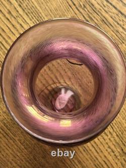 Beautiful Robert Held Canada Pink Art Glass Vase In Pink And Iridescent Blue