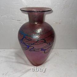 Beautiful Robert Held Canada pink/ blue art glass vase 10 1/4
