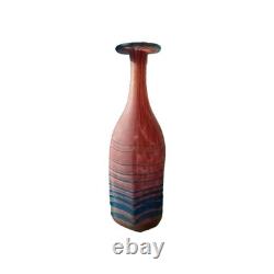 Beautiful Studio Art Glass Bottle Vase Hexagonal Pink And Blue 10.5 Inches Tall