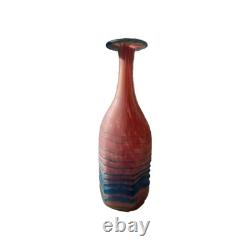 Beautiful Studio Art Glass Bottle Vase Hexagonal Pink And Blue 10.5 Inches Tall