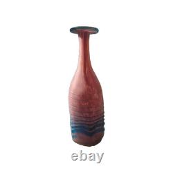 Beautiful Studio Art Glass Bottle Vase Hexagonal Pink And Blue 10.5 Inches Tall