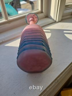 Beautiful Studio Art Glass Bottle Vase Hexagonal Pink And Blue 10.5 Inches Tall