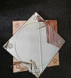 Beautiful Vintage Art Deco Wall Mirror Beautiful Glass Flowers Pink/Clear