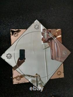 Beautiful Vintage Art Deco Wall Mirror Beautiful Glass Flowers Pink/Clear