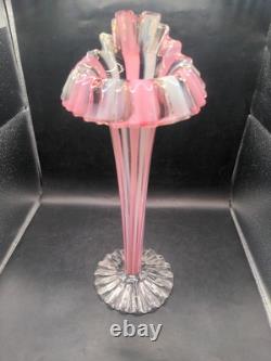 Beautiful Vintage Art Glass Handmade Cane Glass Pink Vase 12.5