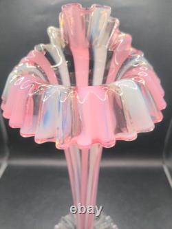 Beautiful Vintage Art Glass Handmade Cane Glass Pink Vase 12.5