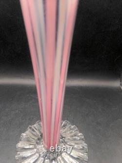 Beautiful Vintage Art Glass Handmade Cane Glass Pink Vase 12.5