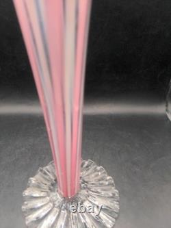 Beautiful Vintage Art Glass Handmade Cane Glass Pink Vase 12.5