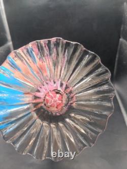 Beautiful Vintage Art Glass Handmade Cane Glass Pink Vase 12.5