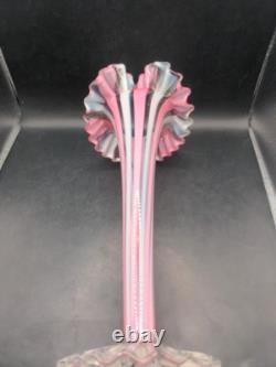 Beautiful Vintage Art Glass Handmade Cane Glass Pink Vase 12.5