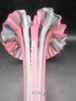 Beautiful Vintage Art Glass Handmade Cane Glass Pink Vase 12.5
