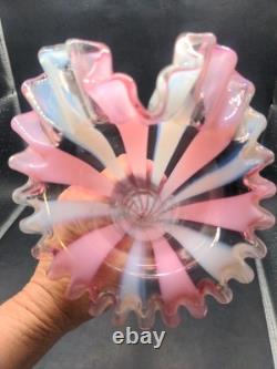 Beautiful Vintage Art Glass Handmade Cane Glass Pink Vase 12.5