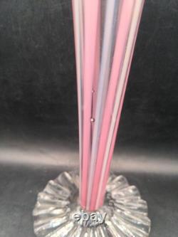 Beautiful Vintage Art Glass Handmade Cane Glass Pink Vase 12.5