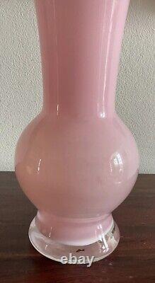 Beautiful Vintage Large Pale Pink Art Glass Vase Ruffled Rim- Italy