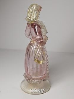 Beautiful Vintage Midcentury Murano Art Glass Lady With Fan Figure WithPink & Gold