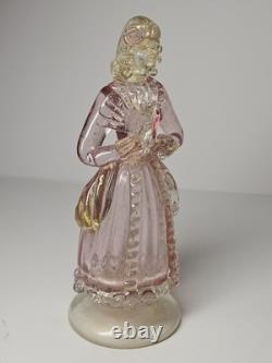 Beautiful Vintage Midcentury Murano Art Glass Lady With Fan Figure WithPink & Gold