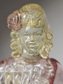 Beautiful Vintage Midcentury Murano Art Glass Lady With Fan Figure WithPink & Gold
