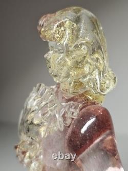Beautiful Vintage Midcentury Murano Art Glass Lady With Fan Figure WithPink & Gold