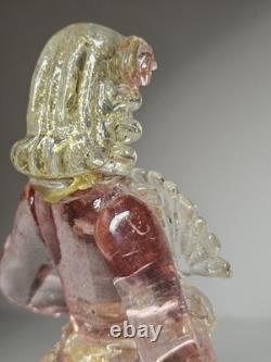 Beautiful Vintage Midcentury Murano Art Glass Lady With Fan Figure WithPink & Gold