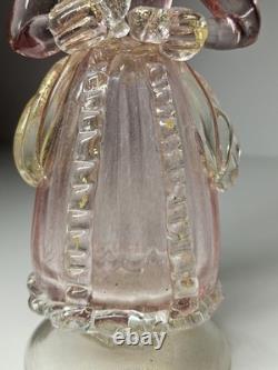 Beautiful Vintage Midcentury Murano Art Glass Lady With Fan Figure WithPink & Gold