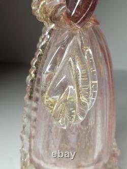 Beautiful Vintage Midcentury Murano Art Glass Lady With Fan Figure WithPink & Gold