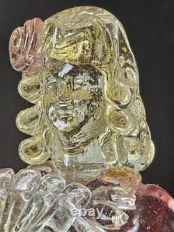 Beautiful Vintage Midcentury Murano Art Glass Lady With Fan Figure WithPink & Gold