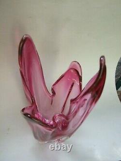 Beautiful Vintage Murano Art Glass Vase Pink Cased Mid Century Collectables