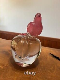 Beautiful Vintage Murano Glass Pink Bird on Apple Sculpture