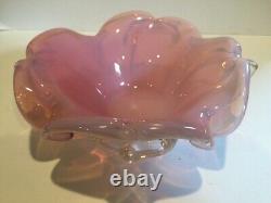 Beautiful Vintage Murano Italy Pink Iridescent Glass Vase