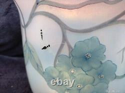 Beautiful Vintage Studio Art Glass Vase Signed 18cm 7 High Insects Butterfly