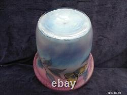 Beautiful Vintage Studio Art Glass Vase Signed 18cm 7 High Insects Butterfly