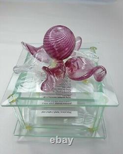 Berni Enterprises Art Glass Handmade Glass Trinket Box with Pink Glass Flower