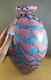 Big Heavy 11.5X6.5 MURANO Blown Blue Pink Swirl Art Glass Vase Vivid New Stable