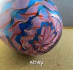 Big Heavy 11.5X6.5 MURANO Blown Blue Pink Swirl Art Glass Vase Vivid New Stable