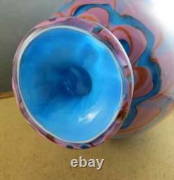 Big Heavy 11.5X6.5 MURANO Blown Blue Pink Swirl Art Glass Vase Vivid New Stable