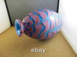 Big Heavy 11.5X6.5 MURANO Blown Blue Pink Swirl Art Glass Vase Vivid New Stable