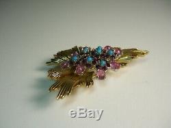 Big Vintage Signed BOUCHER Blue Purple Pink Art Glass Spray Fur Clip Brooch Pin