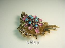 Big Vintage Signed BOUCHER Blue Purple Pink Art Glass Spray Fur Clip Brooch Pin