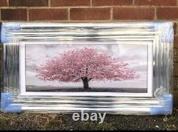 Blossom Tree Picture Pink Liquid Art Mirrored Frame 3D Glitter Wall Art 85x45 cm