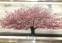 Blossom Tree Picture Pink Liquid Art Mirrored Frame 3D Glitter Wall Art 85x45 cm