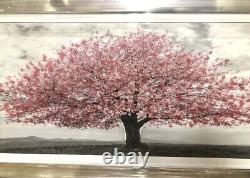 Blossom Tree Picture Pink Liquid Art Mirrored Frame 3D Glitter Wall Art 85x45 cm