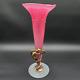 Blown Glass Copper Vase Pink Cranberry Fluted Canned Epergne Large SIGNED