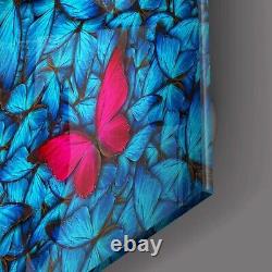 Blue and Shocking Pink Butterflies Classic Glass Wall Art Home Deco Modern Love