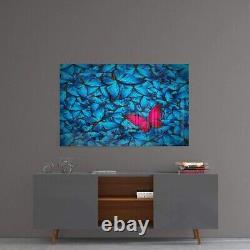 Blue and Shocking Pink Butterflies Classic Glass Wall Art Home Deco Modern Love