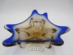 Blue and pink Mid Century art glass water droplet bowl czech sommerso