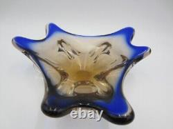 Blue and pink Mid Century art glass water droplet bowl czech sommerso