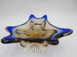 Blue and pink Mid Century art glass water droplet bowl czech sommerso