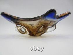 Blue and pink Mid Century art glass water droplet bowl czech sommerso