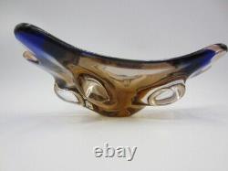 Blue and pink Mid Century art glass water droplet bowl czech sommerso