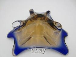 Blue and pink Mid Century art glass water droplet bowl czech sommerso